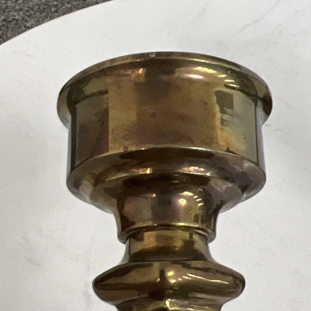 Vtg Solid Brass Candlestick Holders Pair Mantel Farmhouse Colonial Style Decor‎